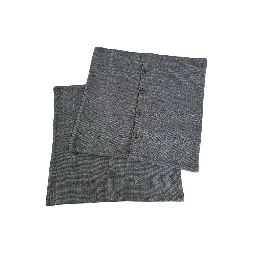 West Elm Woven Pillow Cover Set of 2 Olive Gray Silk Blend 20 X 20 Wood Buttons